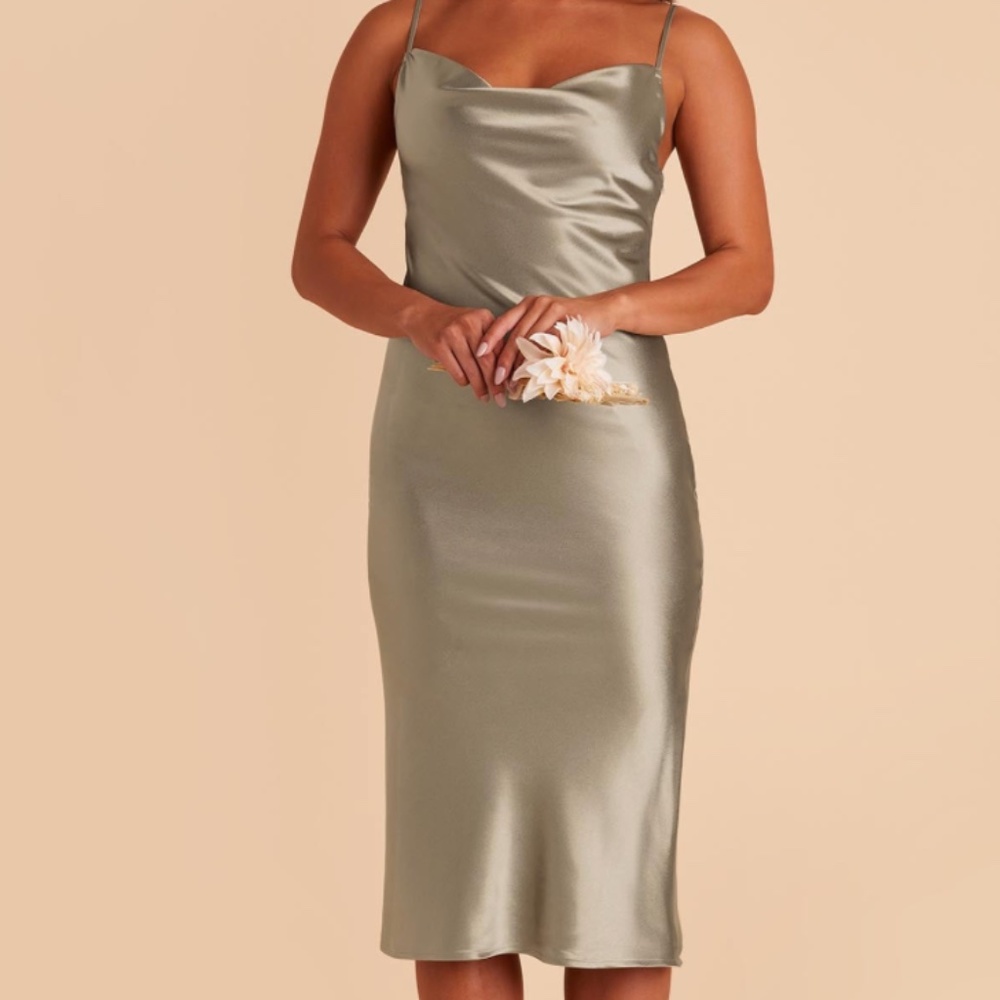 Birdy Grey Satin Moss Green Midi Dress